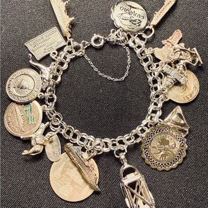 VTG Charm Bracelet Sterling 925 With 19 Charms 60.3G Silver Animals Travel